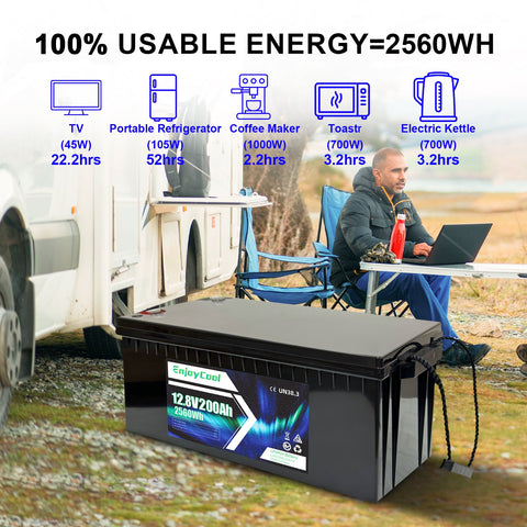12V 200Ah LiFePO4 Batteryfor RV, Camping, Solar Energy, Marine, Trolling Motor - EnjoyCool