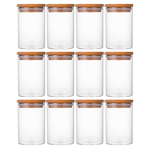 Set of 12 Round 8.5oz Glass Spice Jars with Lids & Labels – Airtight Seasoning Storage Container Set, Clear Glass Canisters for Spices & Seasonings, Perfect for Organizing Spice Racks, Cabinets and Drawers