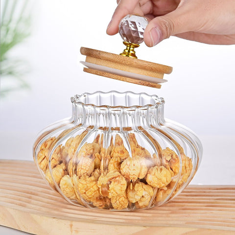 26 OZ Glass Cookie Jars with Lids Decorative Coffee Candy Canisters Halloween Pumpkin Shaped Food Storage Jar with Bamboo Lids Kitchen Jars for Nuts Spice Beans Tea Snack - EnjoyCool