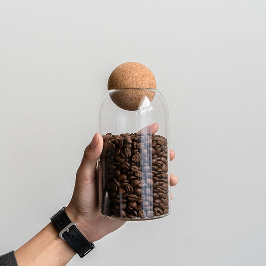 3 Pack Glass Storage Jar with Ball Cork Lid, Clear Glass Canisters with Cork Ball, Cute Decorative Round Glass Bottles with Airtight Wooden Lid for Spice, Sugar, Salt, Tea, Nuts, Coffee Beans - EnjoyCool