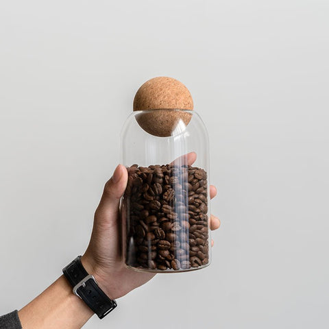 3 Pack Glass Storage Jar with Ball Cork Lid, Clear Glass Canisters with Cork Ball, Cute Decorative Round Glass Bottles with Airtight Wooden Lid for Spice, Sugar, Salt, Tea, Nuts, Coffee Beans - EnjoyCool