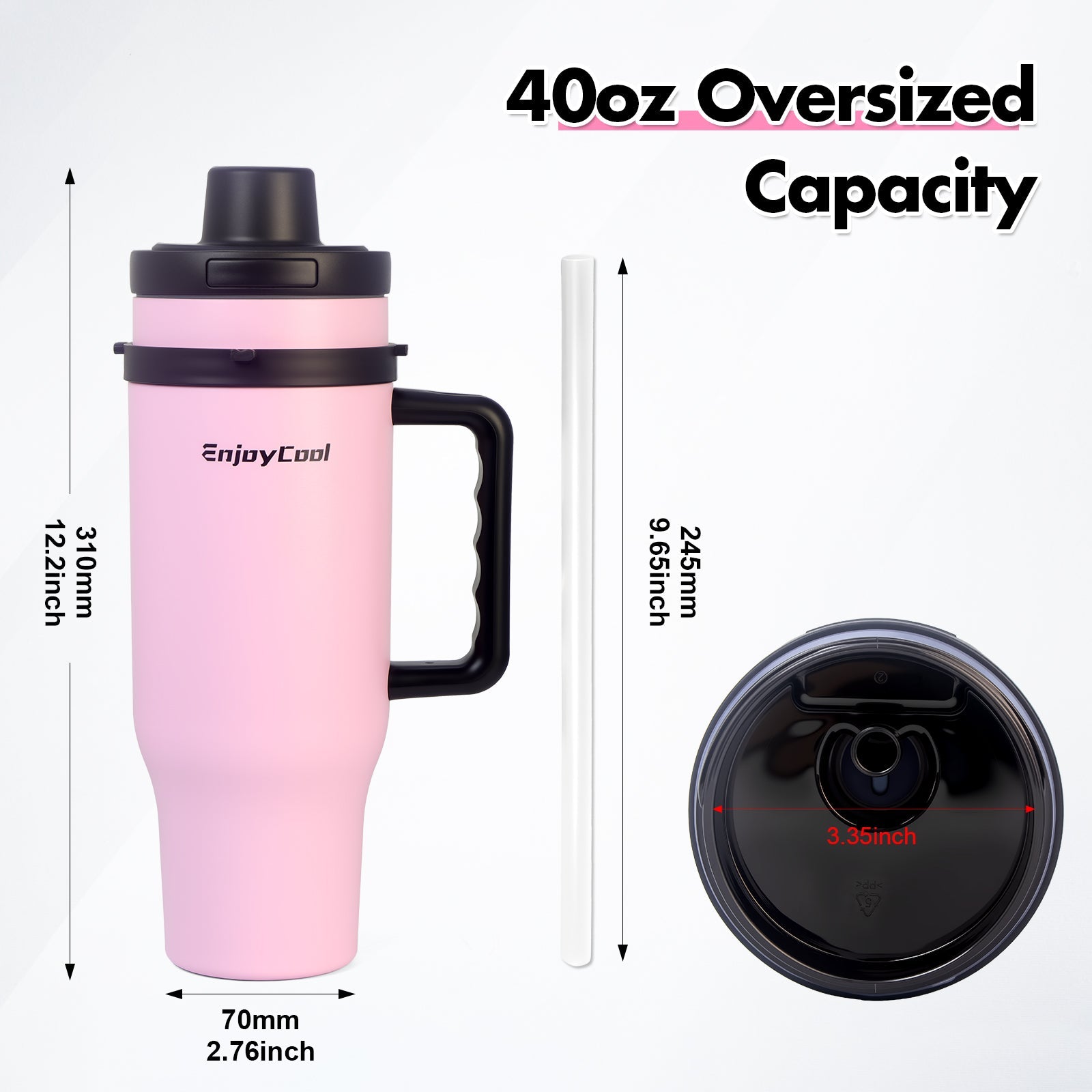 40oz Stainless Steel Replacement Cup for Ninja Blender | Fits BN401 BL450 BL456 BL480 BL2012 BN751 BN801 SS101 SS151, Insulated Tumbler with Handle Straw & Leakproof Lid, BPA Free Hot Cold Travel Mug for Daily Office Travel - EnjoyCool