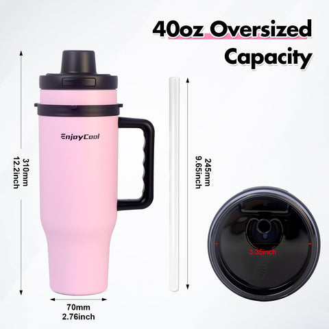 40oz Stainless Steel Replacement Cup for Ninja Blender | Fits BN401 BL450 BL456 BL480 BL2012 BN751 BN801 SS101 SS151, Insulated Tumbler with Handle Straw & Leakproof Lid, BPA Free Hot Cold Travel Mug for Daily Office Travel - EnjoyCool