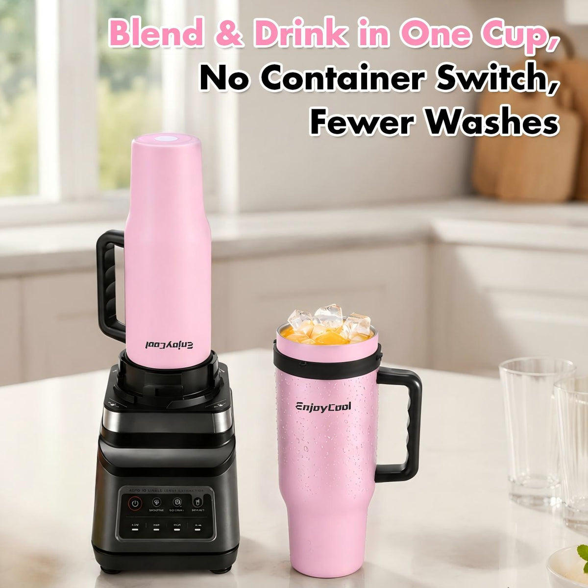 40oz Stainless Steel Replacement Cup for Ninja Blender | Fits BN401 BL450 BL456 BL480 BL2012 BN751 BN801 SS101 SS151, Insulated Tumbler with Handle Straw & Leakproof Lid, BPA Free Hot Cold Travel Mug for Daily Office Travel - EnjoyCool