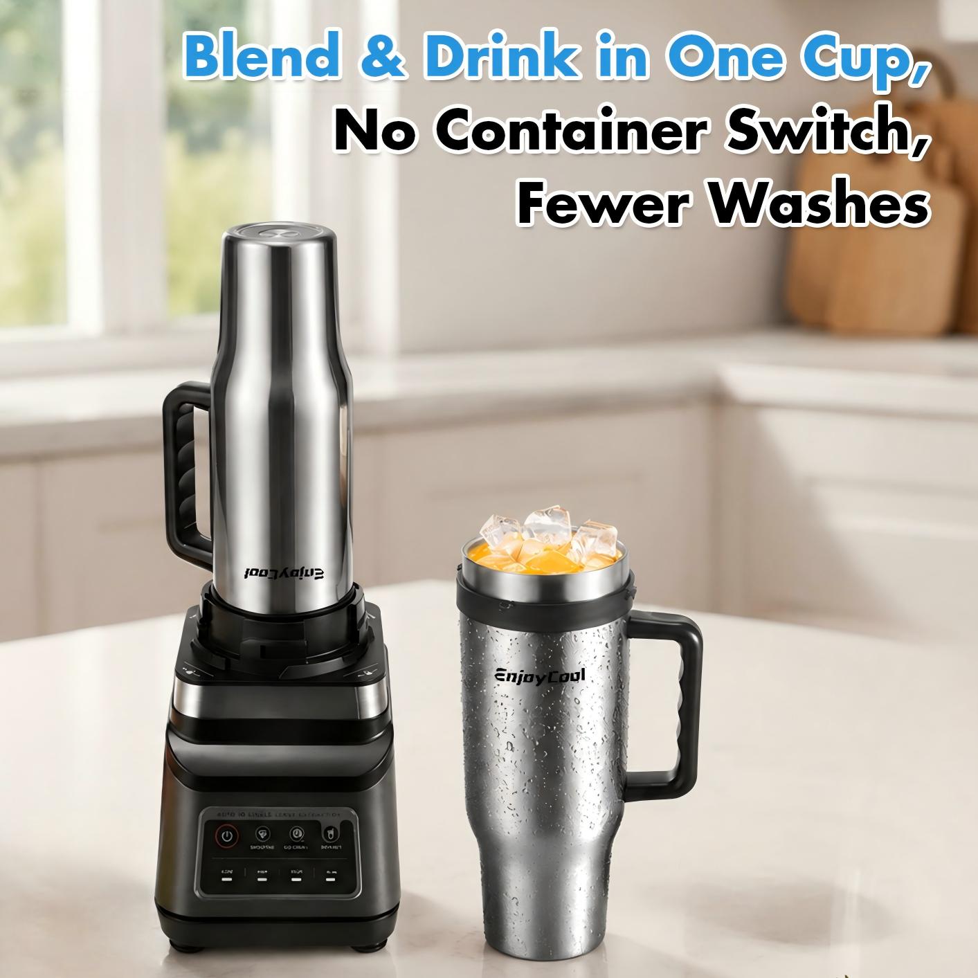 40oz Stainless Steel Replacement Cup for Ninja Blender | Fits BN401 BL450 BL456 BL480 BL2012 BN751 BN801 SS101 SS151, Insulated Tumbler with Handle Straw & Leakproof Lid, BPA Free Hot Cold Travel Mug for Daily Office Travel - EnjoyCool