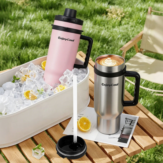 40oz Stainless Steel Replacement Cup for Ninja Blender | Fits BN401 BL450 BL456 BL480 BL2012 BN751 BN801 SS101 SS151, Insulated Tumbler with Handle Straw & Leakproof Lid, BPA Free Hot Cold Travel Mug for Daily Office Travel - EnjoyCool
