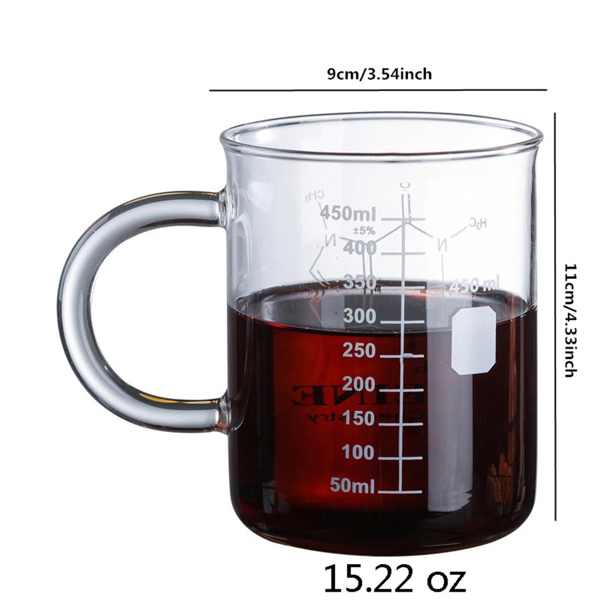 Caffeine Beaker Mug, Chemistry Coffee Mug 15.22 oz Borosilicate Glass, Measuring Graduated Beaker (450ml) - EnjoyCool