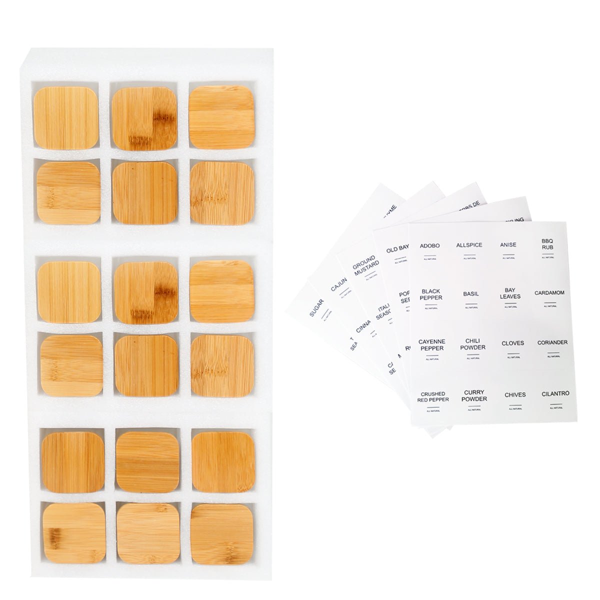 Glass Spice Jars with Bamboo Airtight Lids & Labels - 8oz Square Small Empty Food Storage Containers for Kitchen, Seasonings, Herbs, Salt - EnjoyCool