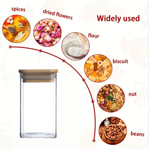 Glass Spice Jars with Bamboo Airtight Lids & Labels - 8oz Square Small Empty Food Storage Containers for Kitchen, Seasonings, Herbs, Salt - EnjoyCool